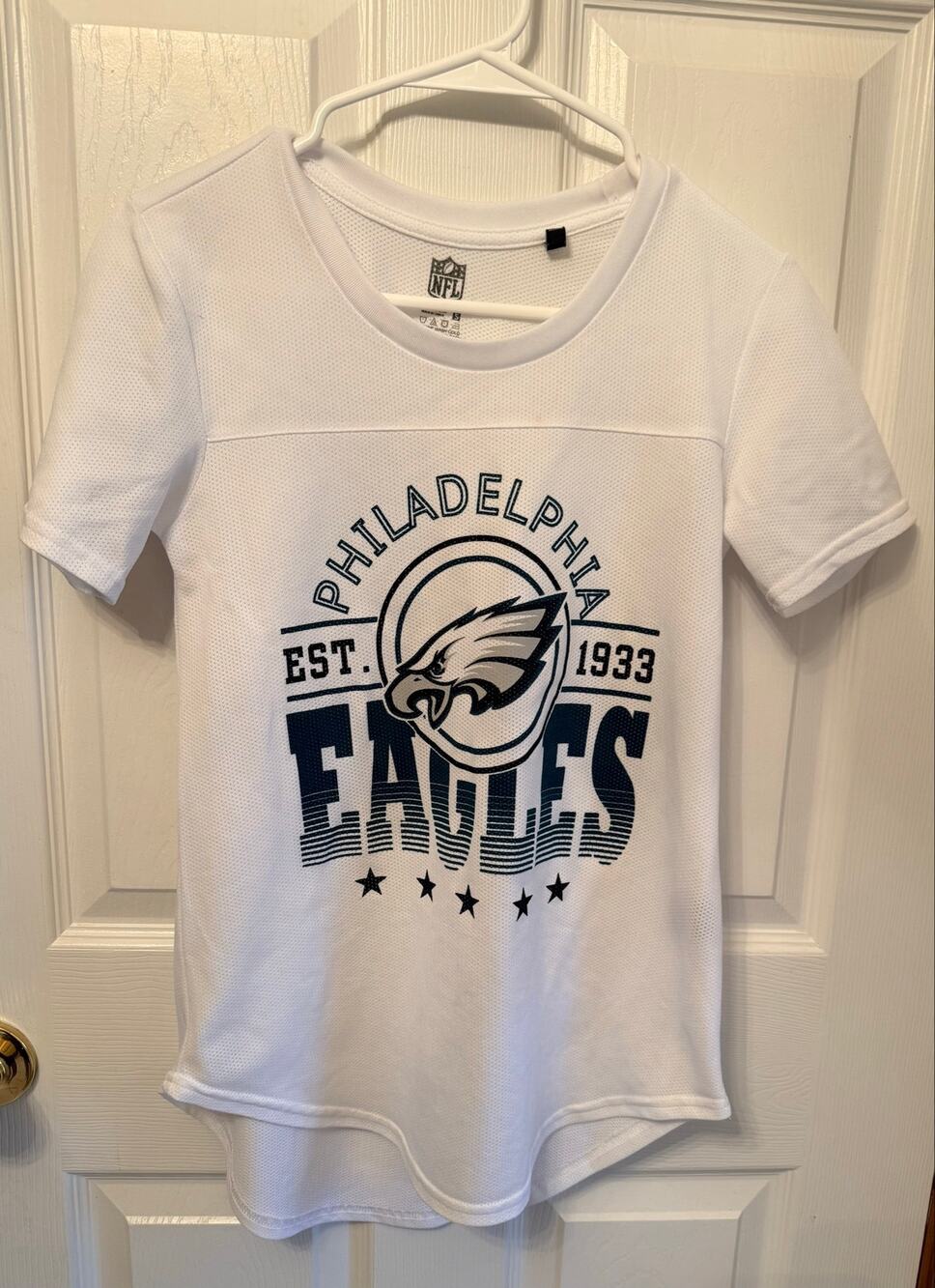New Philadelphia Eagles white mesh graphic tee Size Small retro design EST. 1933